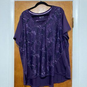Activezone purple printed short sleeve athletic workout top 2X